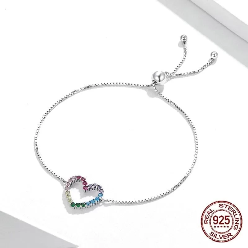 Rainbow Heart Pattern Love Zircon Jewelry Set - 925 Sterling Silver