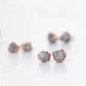 Raw Diamond Stud Earrings in Rose Gold