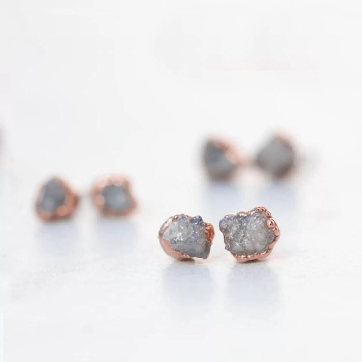 Raw Diamond Stud Earrings in Rose Gold