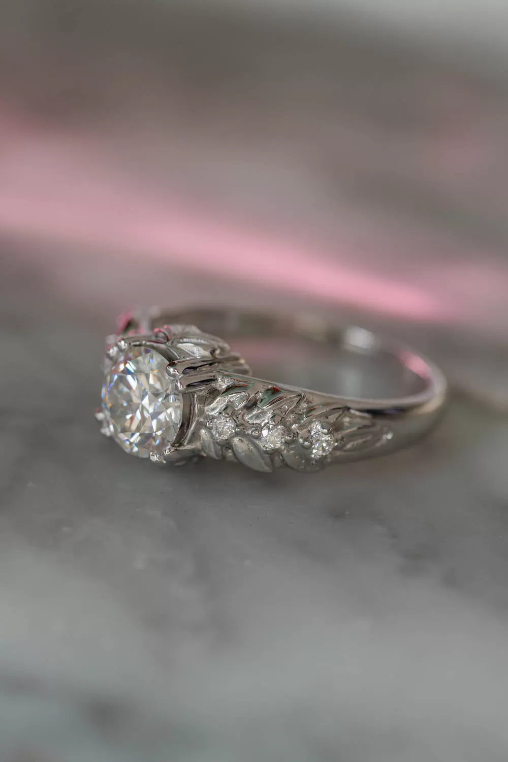 READY TO SHIP: Silvestra in 14K white gold, moissanite 6mm, moissanites, RING SIZE 6 US