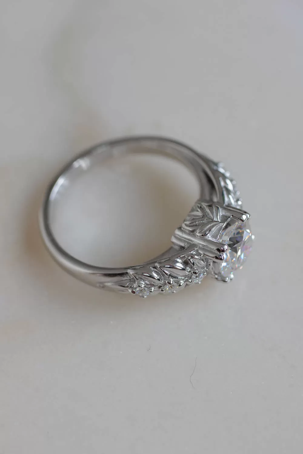 READY TO SHIP: Silvestra in 14K white gold, moissanite 6mm, moissanites, RING SIZE 6 US