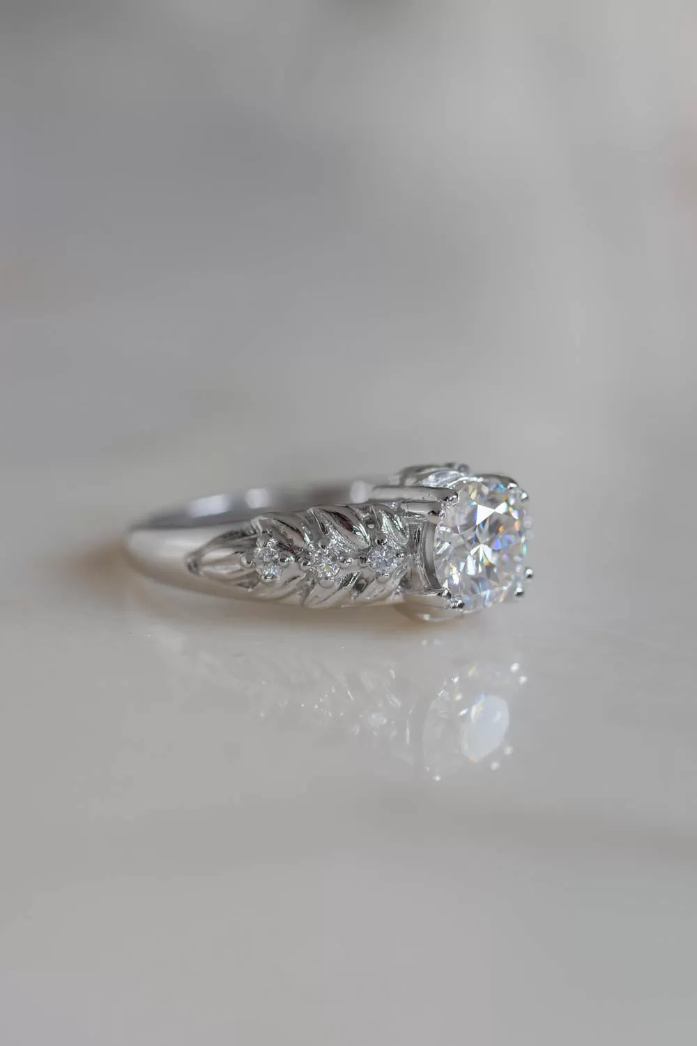 READY TO SHIP: Silvestra in 14K white gold, moissanite 6mm, moissanites, RING SIZE 6 US