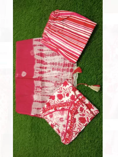 Red White Cotton Handblock Salwar Suit Dupatta