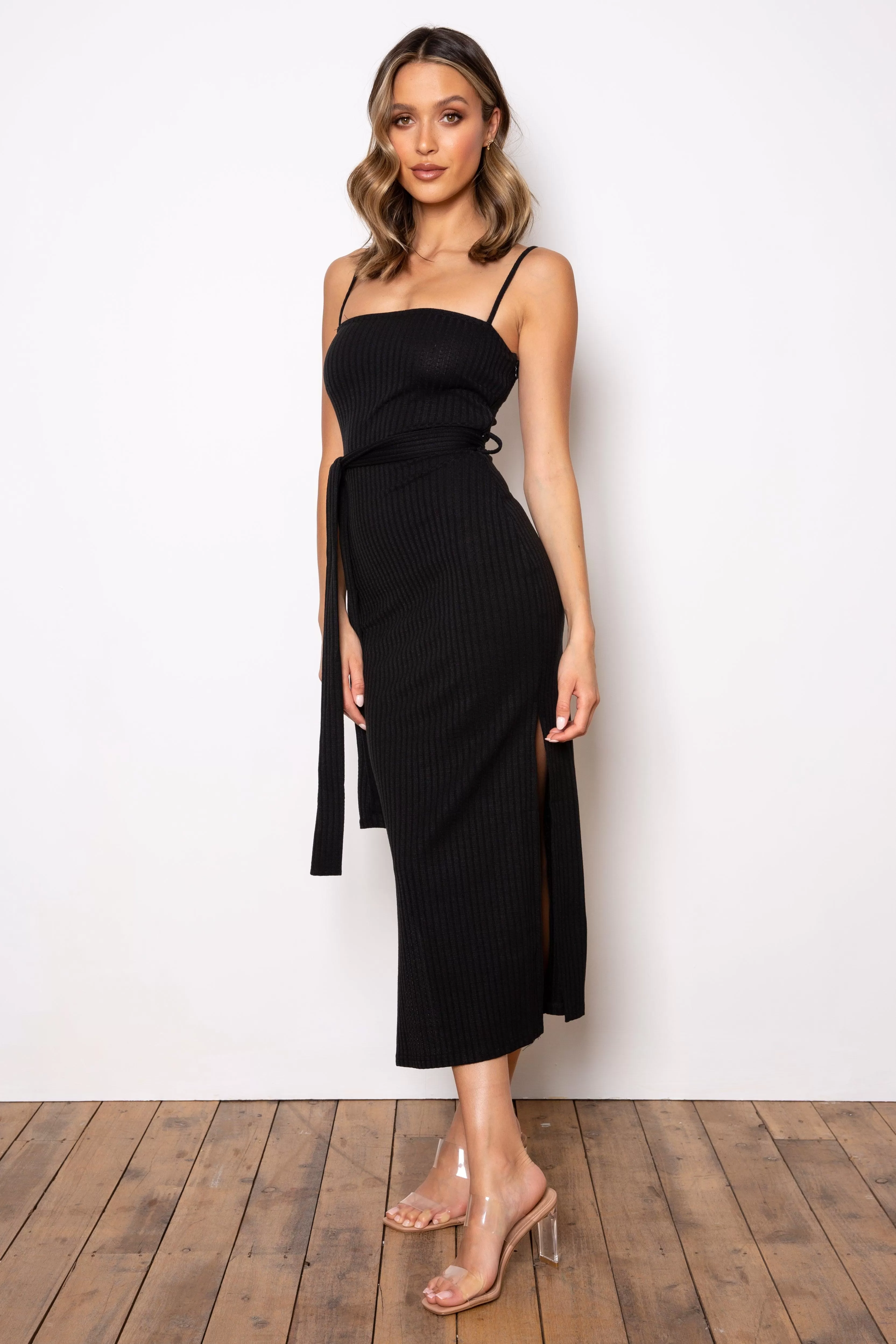 Rib Midi Dress - Black