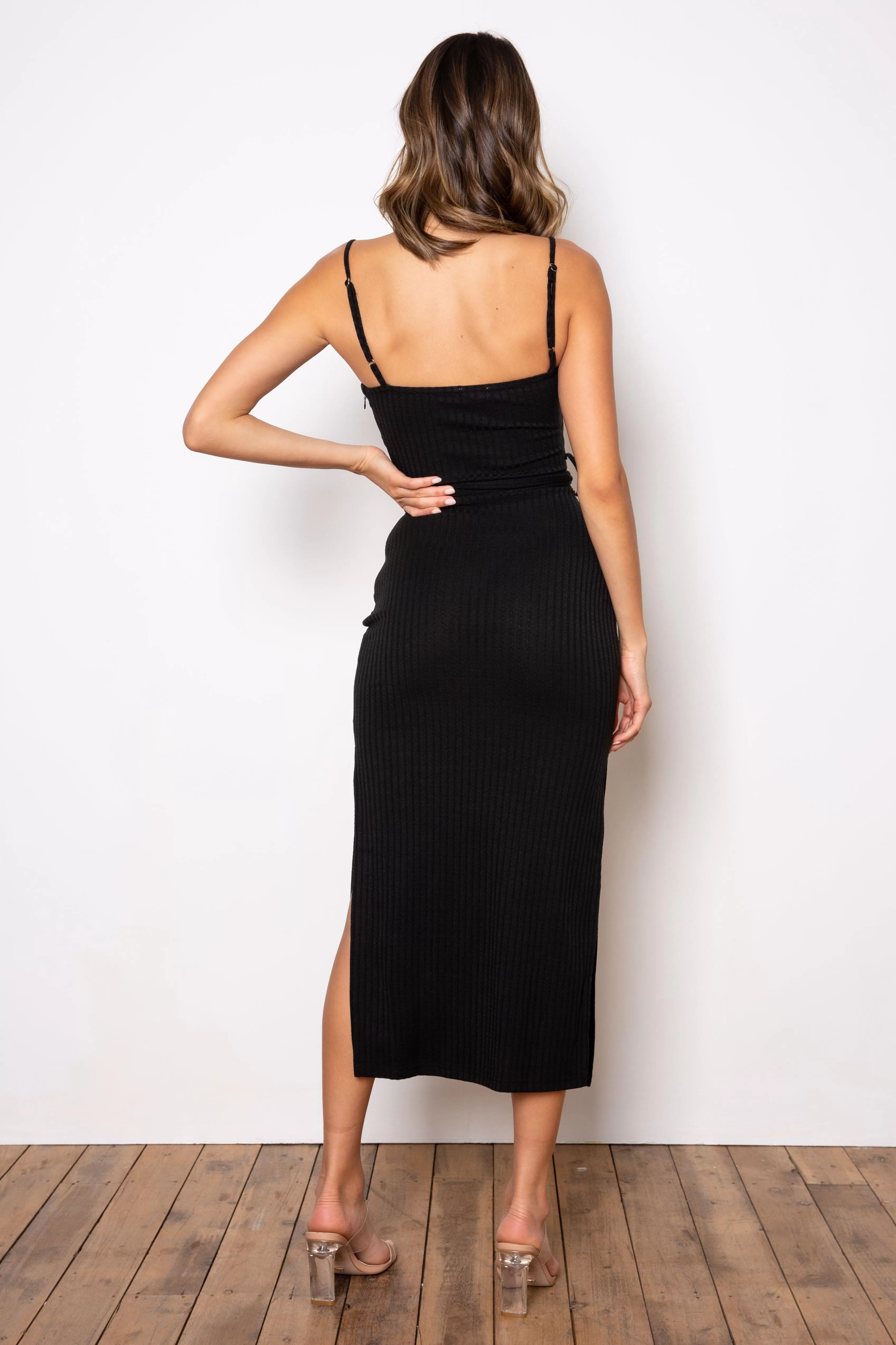 Rib Midi Dress - Black