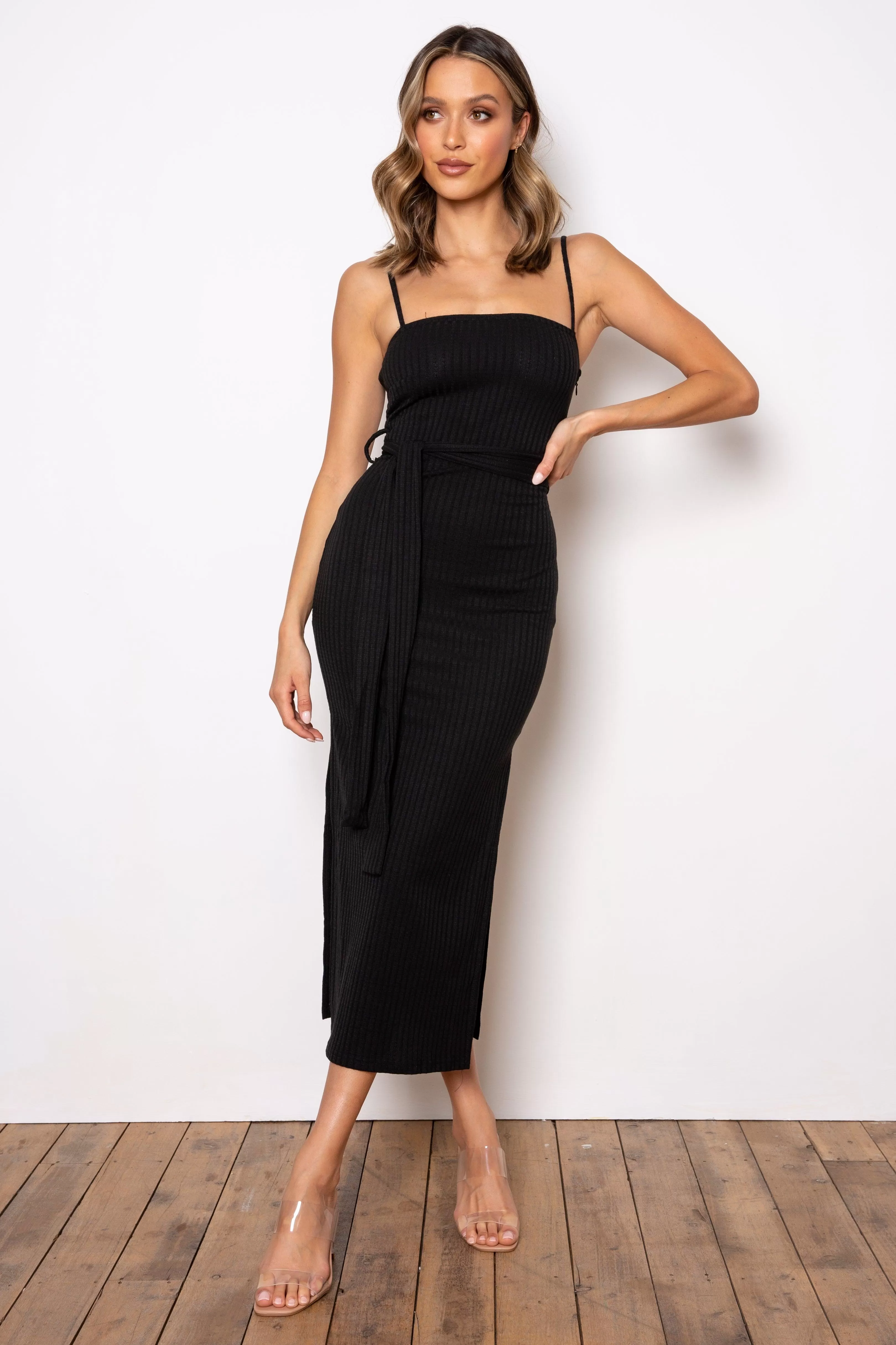 Rib Midi Dress - Black