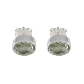 Riyo Beguiling 925 Sterling Silver Earring For Demoiselle Green Amethyst Earring Bezel Setting Green Earring Stud Earring