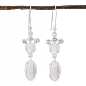 Riyo Drop-Dead Gorgeous Sterling Silver Earring For Female Rose Quartz Earring Bezel Setting Pink Earring Dangle Earring