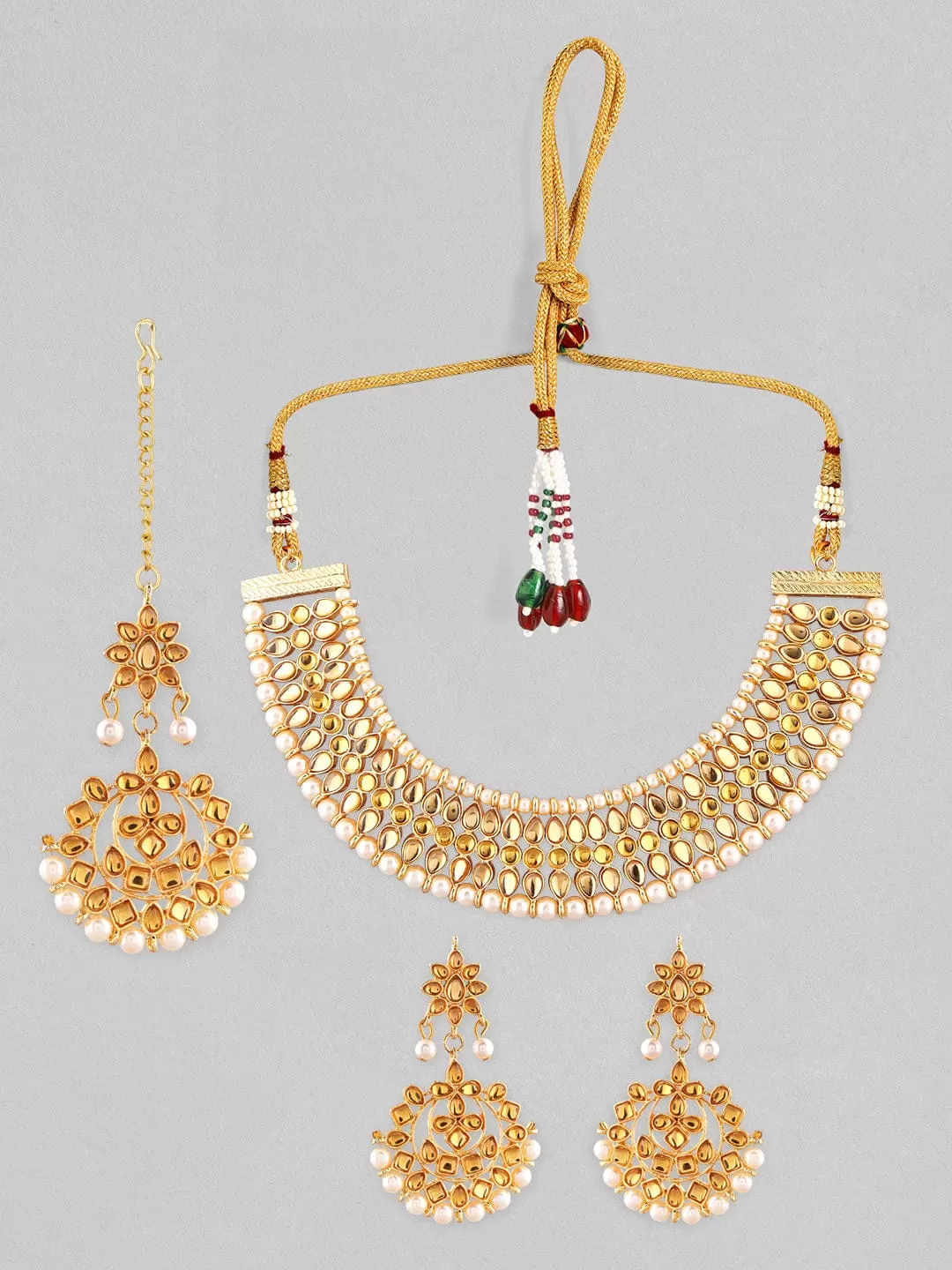 Rubans Gold Plated Kundan Necklace Set With Traditional Design