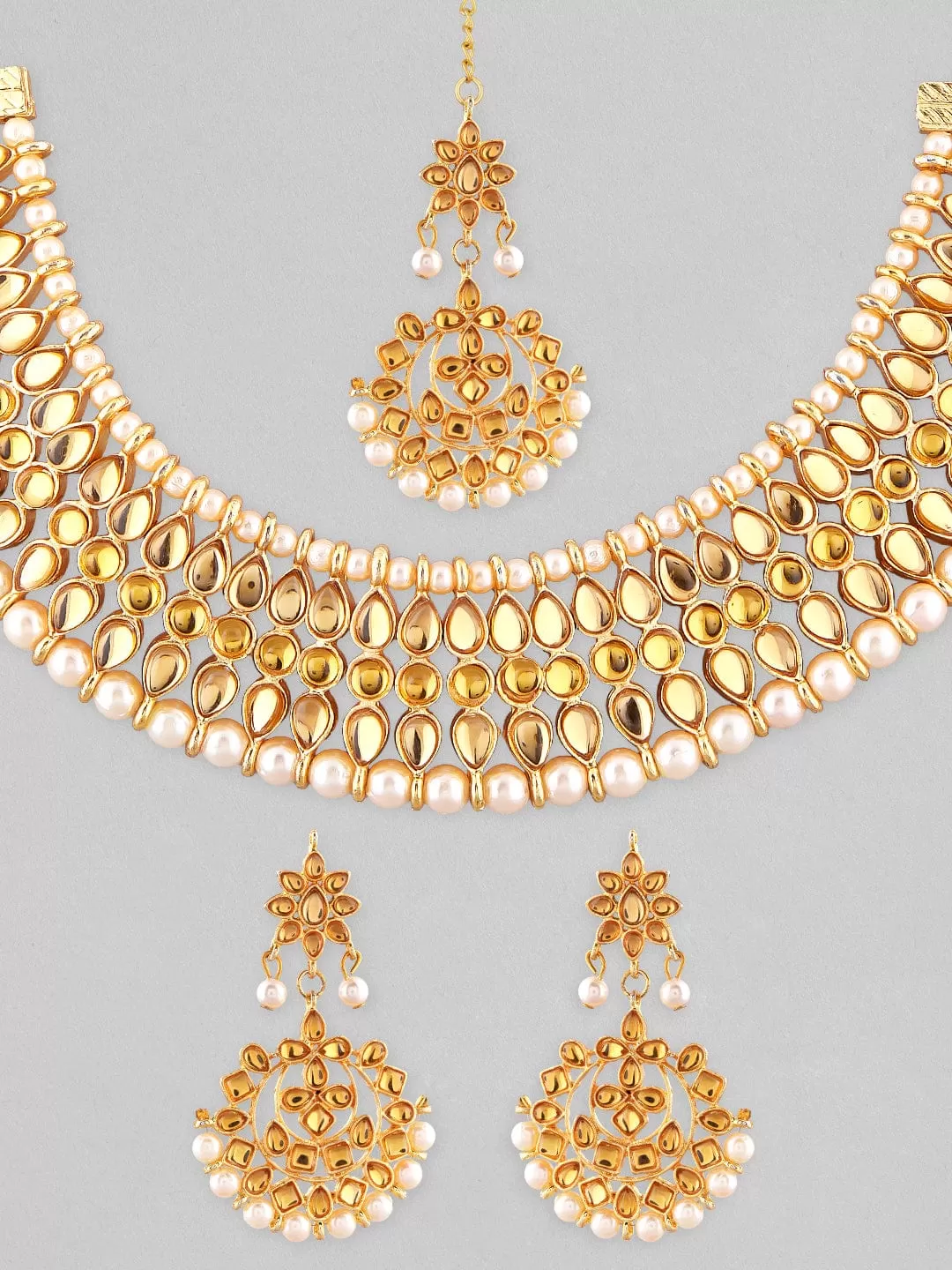 Rubans Gold Plated Kundan Necklace Set With Traditional Design