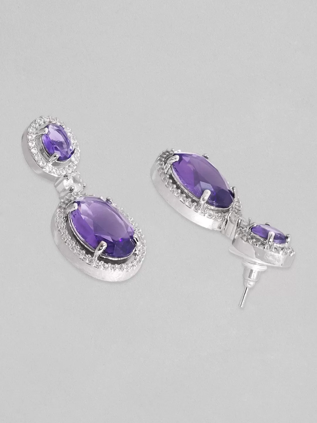 Rubans Rhodium Plated Premium White & Sapphire Zircons Drop Earrings