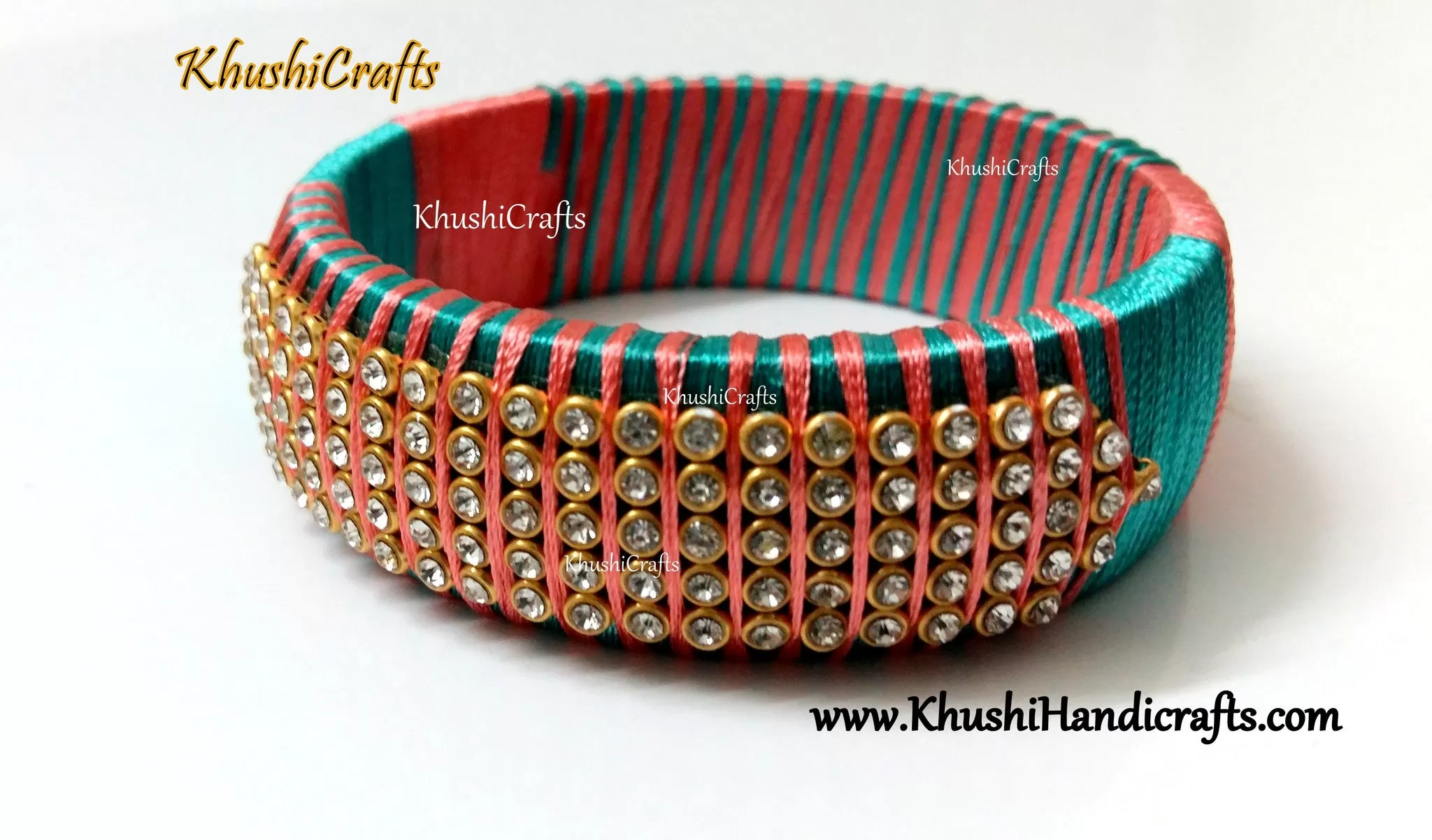 Silk Kada bangle in shades of Teel and Peach!Sold as a single piece!