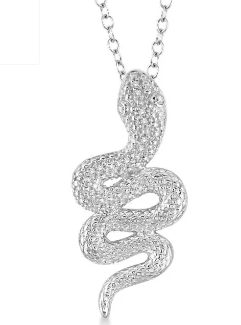 Snake Pendant Necklace with Diamonds in Sterling Silver