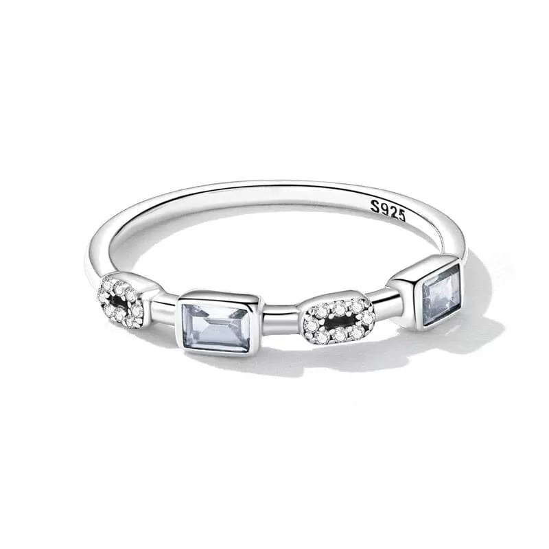 Square Cubic Diamond 925 Sterling Silver Ring