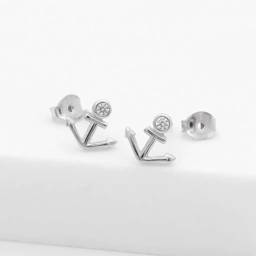 Sterling Silver Anchor Stud Earrings