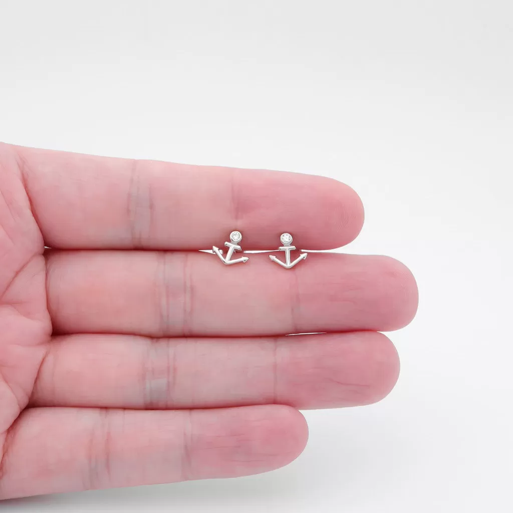 Sterling Silver Anchor Stud Earrings