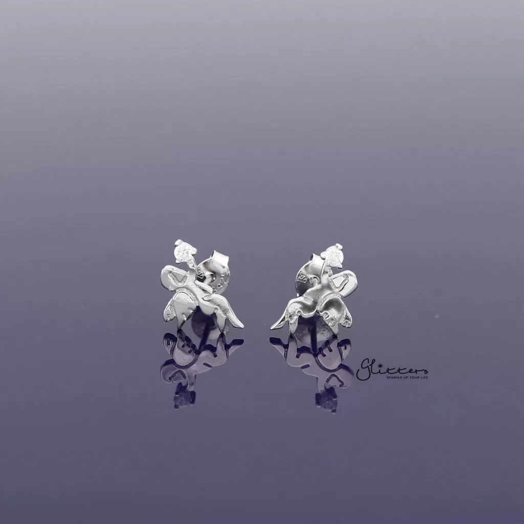 Sterling Silver Angel with C.Z Women's Stud Earrings - Silver | Gold