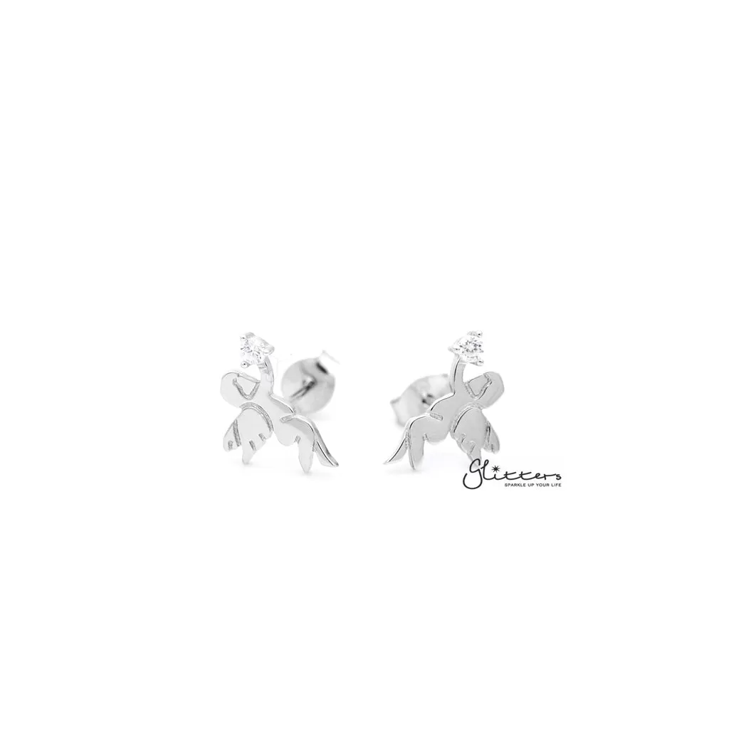 Sterling Silver Angel with C.Z Women's Stud Earrings - Silver | Gold