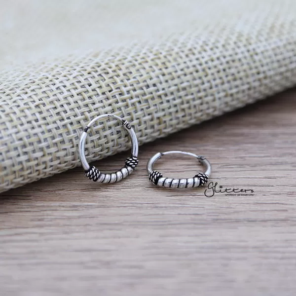 Sterling Silver Bali Hoop Sleeper Earrings - 12mm - SSE0238