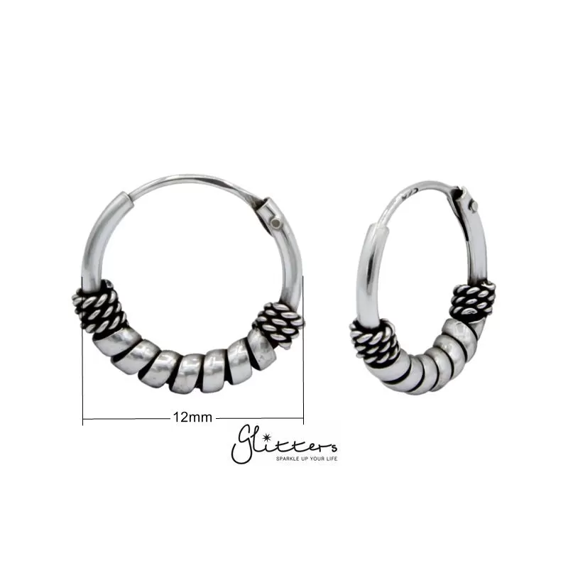 Sterling Silver Bali Hoop Sleeper Earrings - 12mm - SSE0238