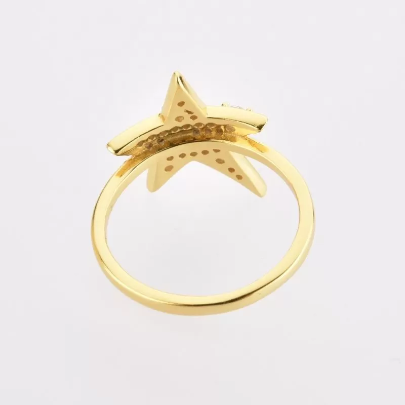 Sterling Silver Gold Full Zircon Star Size Ring For Women