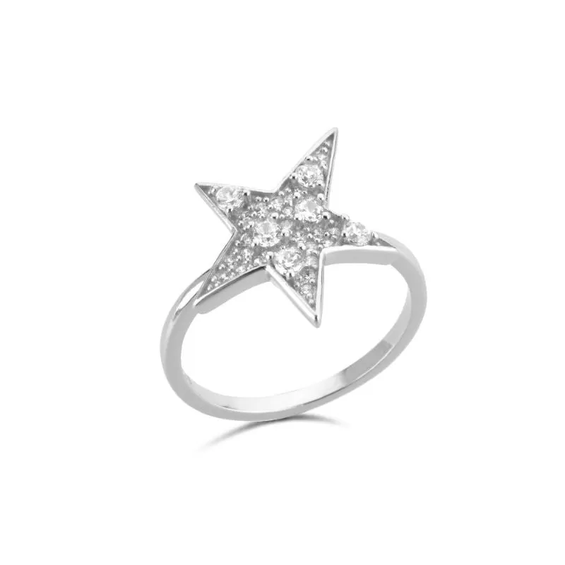 Sterling Silver Gold Full Zircon Star Size Ring For Women