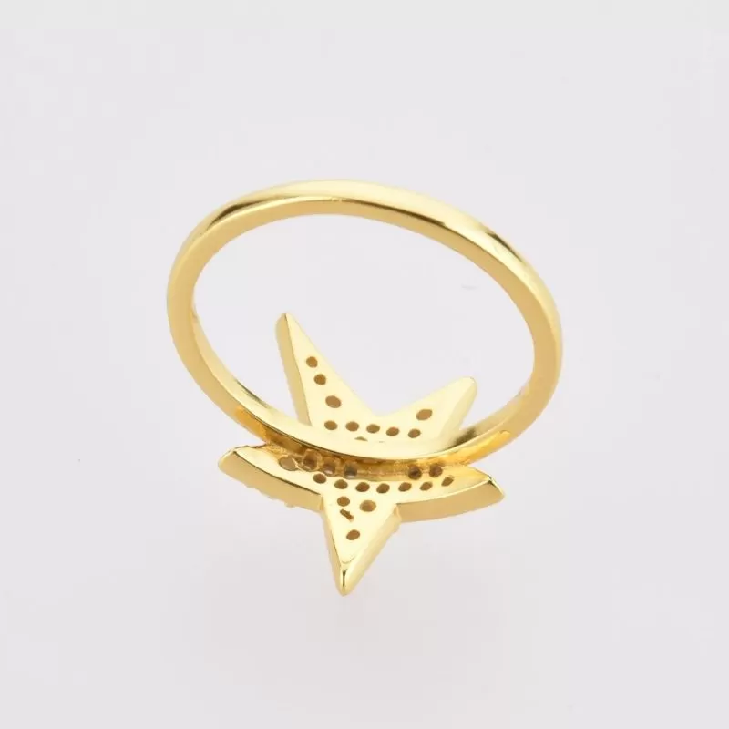 Sterling Silver Gold Full Zircon Star Size Ring For Women