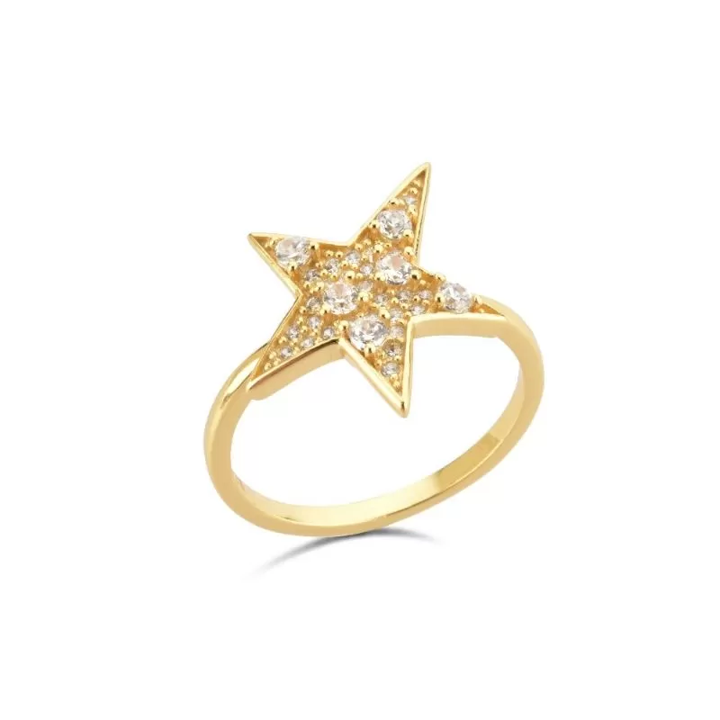 Sterling Silver Gold Full Zircon Star Size Ring For Women