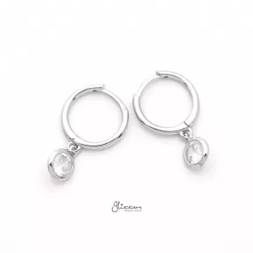 Sterling Silver Huggie Hoop Earrings with Dangle Round CZ - Silver