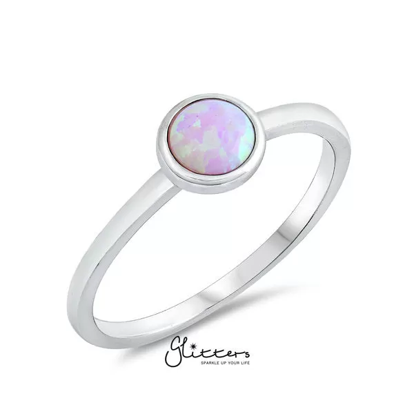 Sterling Silver Pink Circle Opal Women's Rings