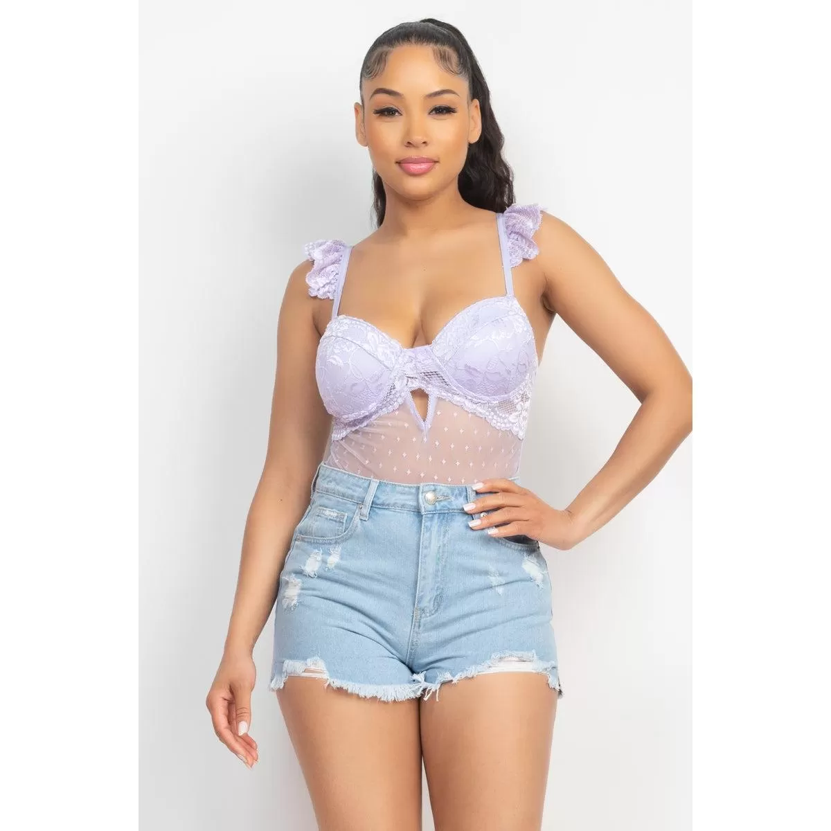 Sweetheart Cut-out Cami Ruffled Bodysuit