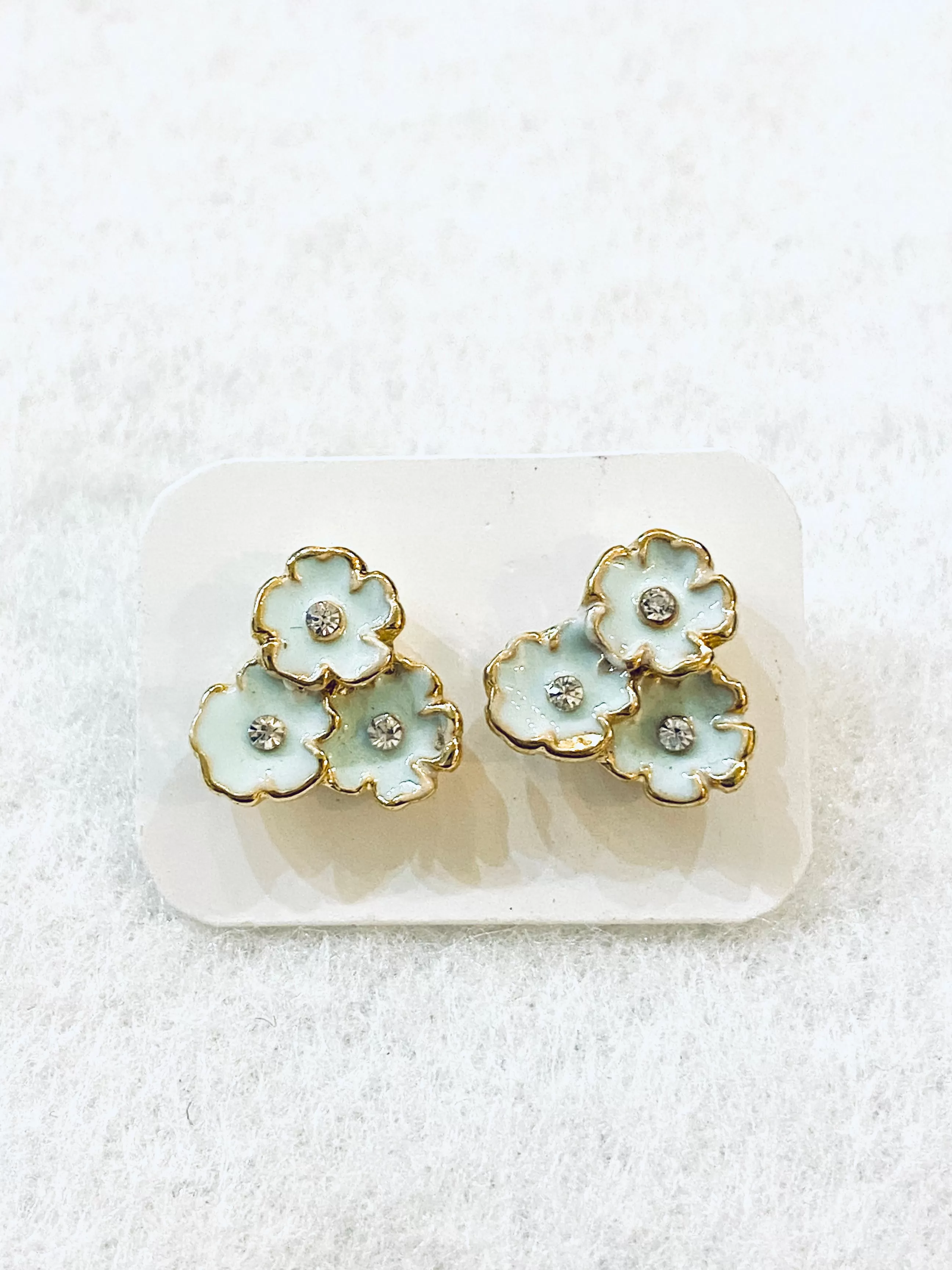 Three Flowers With Crystal Accent Stud Earrings