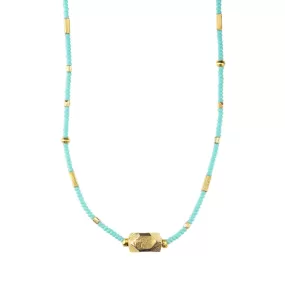 Turquoise Necklace with Multi-Shape Gold Vermeil Beads & Large Centerpiece