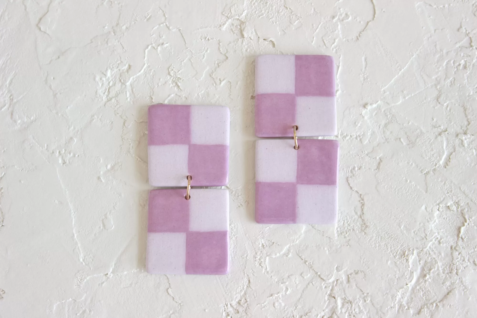 Two Tone Checkered Statement Earrings