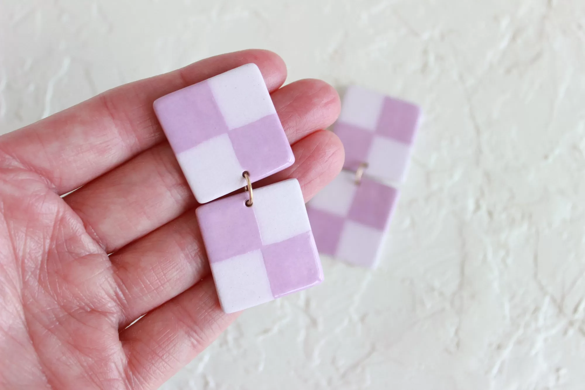 Two Tone Checkered Statement Earrings