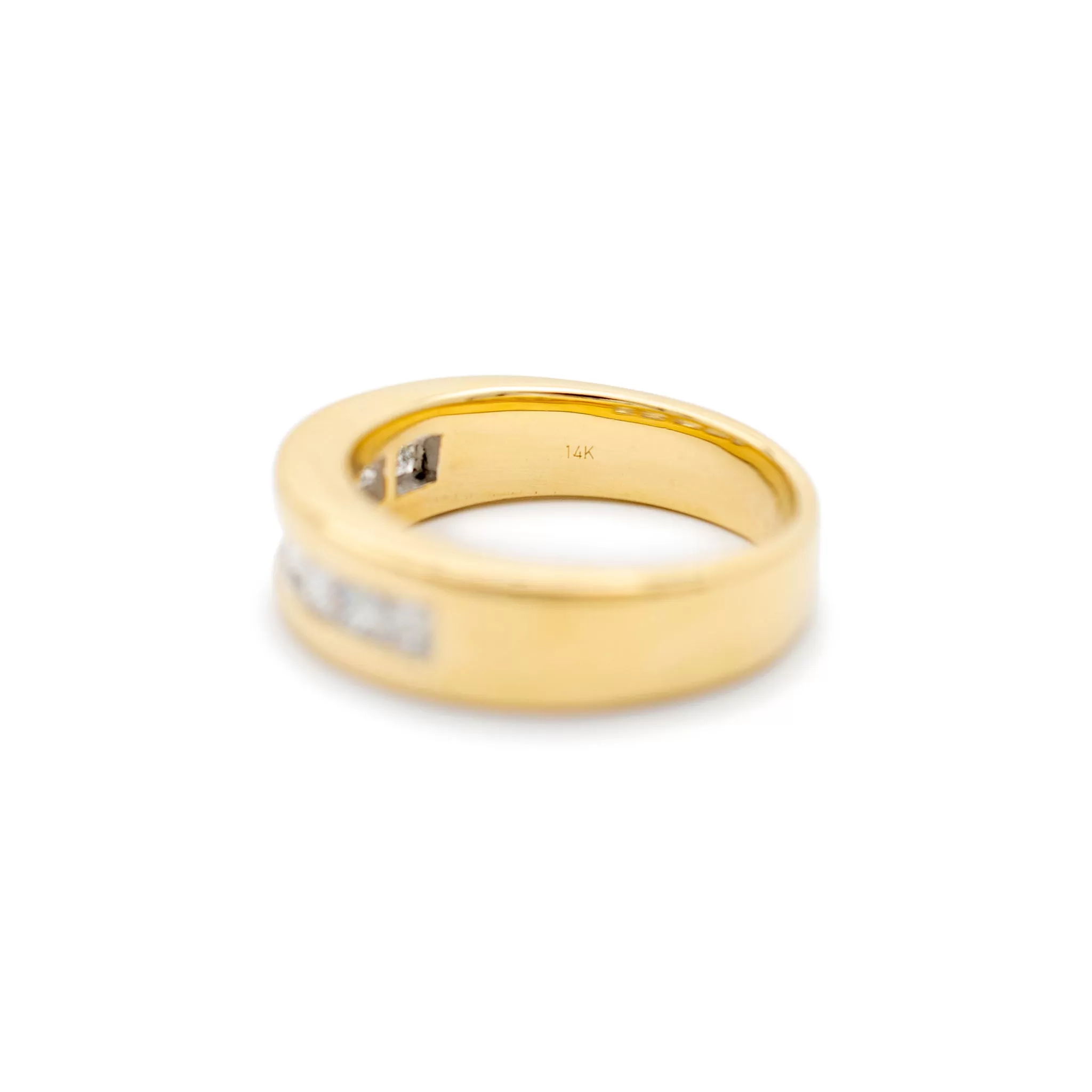 Unisex 14K Yellow Gold Princess Cut Diamond Wedding Band