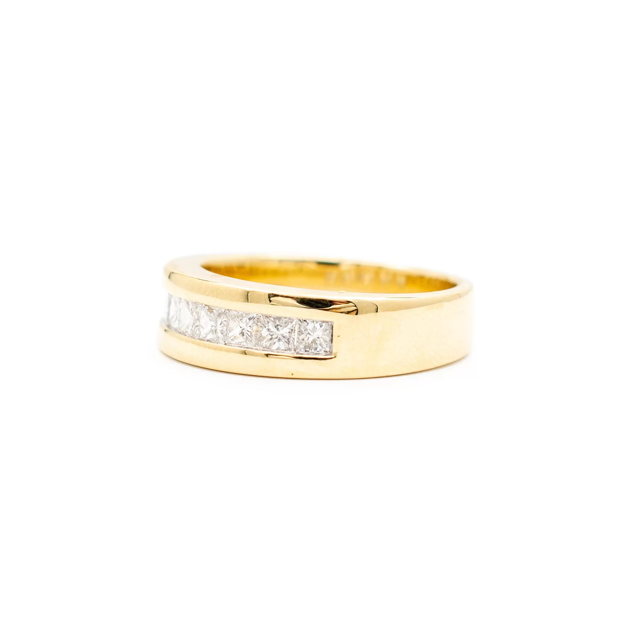 Unisex 14K Yellow Gold Princess Cut Diamond Wedding Band