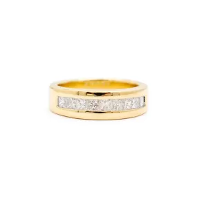 Unisex 14K Yellow Gold Princess Cut Diamond Wedding Band