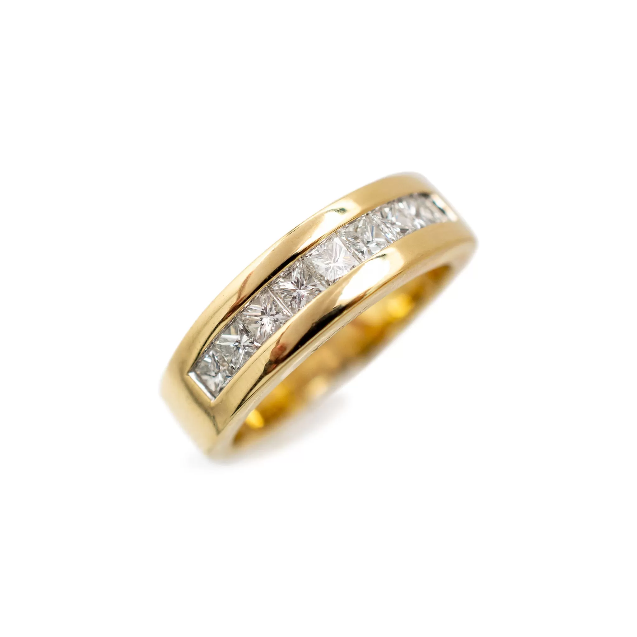 Unisex 14K Yellow Gold Princess Cut Diamond Wedding Band