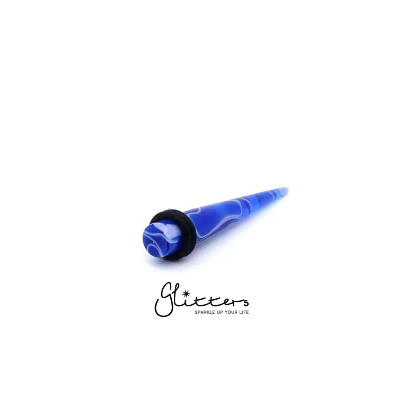 UV Acrylic Straight Marble Ear Stretchers-Blue