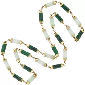 Vintage 14kt Nephrite Jade   Malachite Link Necklace 35"