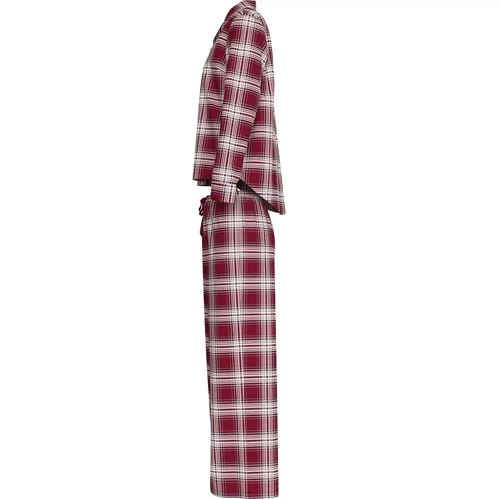 Women Plaid Check Flannel Pyjama Set, Deep Rouge