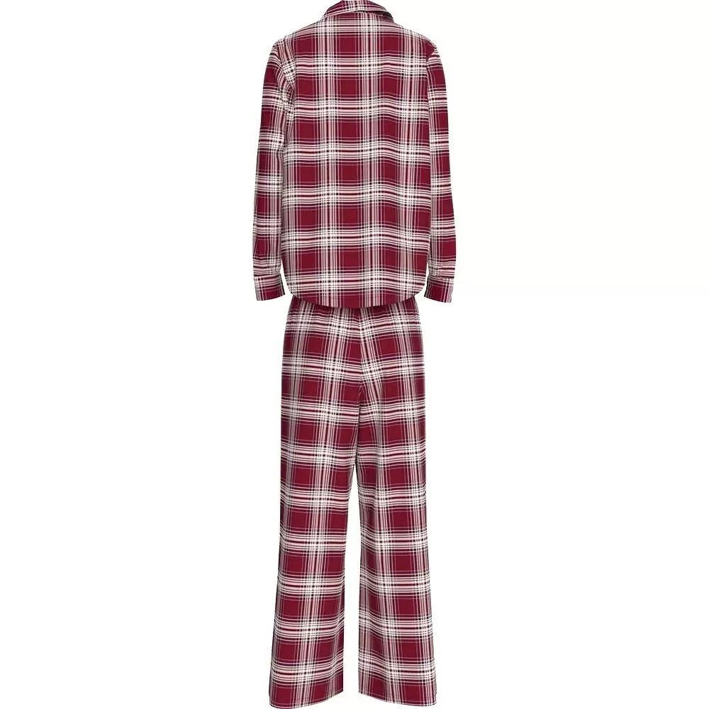 Women Plaid Check Flannel Pyjama Set, Deep Rouge