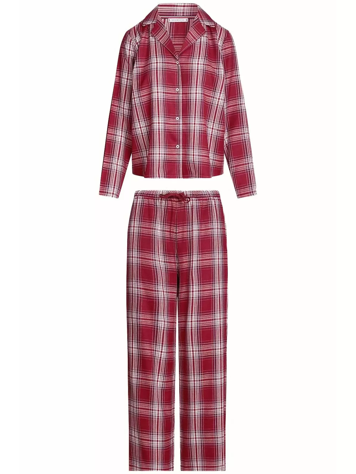 Women Plaid Check Flannel Pyjama Set, Deep Rouge